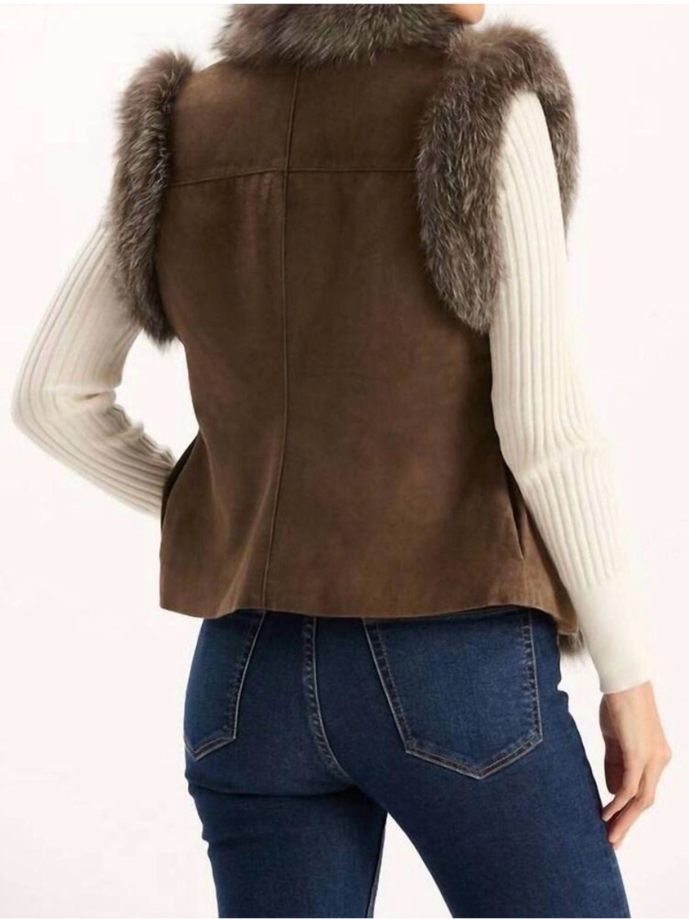 Tyler Boe Fur Foxy Vest Walnut Brown Fur-Trim Women XS NEW NWT - Picture 2 of 7